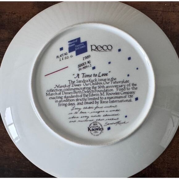 Vintage 1989 Sandra Kuck Collector Plate – “A Time to Love” – COA Included - Picture 2 of 4